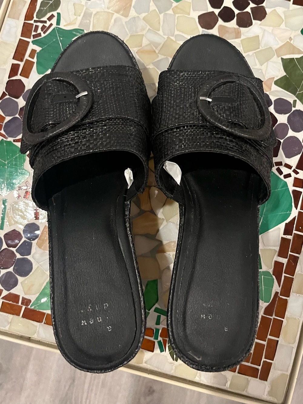 Black Platform Slide Wedges with Decorative Buckle - Picture 4 of 4